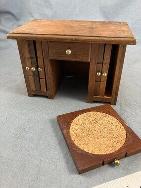Coaster Set in Miniature Wooden Desk 7"
